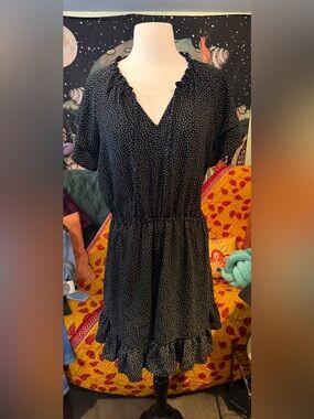 LC Lauren Conrad Black Mini Dress with White Micro Dots